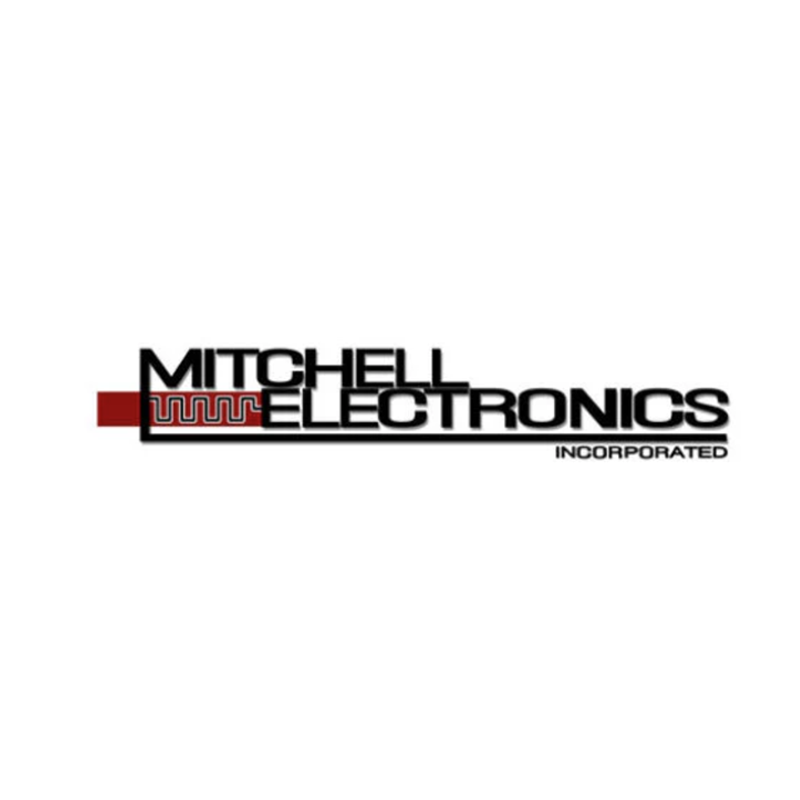 Logo von Mitchell Electronics in schwarzer Schrift mit einem roten Rechteck auf der linken Seite