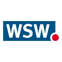 Logo von WSW in weißer Schrift auf dunkelblauem Hintergrund und mit einem roten Kreis rechts unten
